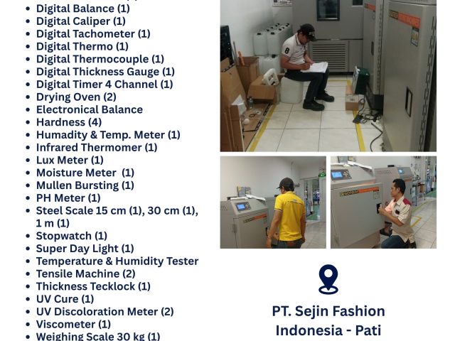 Calibration of 30+ Measuring and Testing Instruments at PT. Sejin Fashion Indonesia