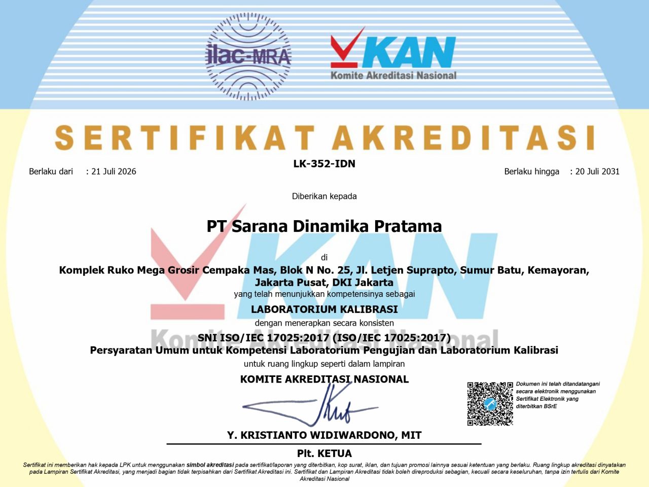National Accreditation Committee (KAN) Certificate